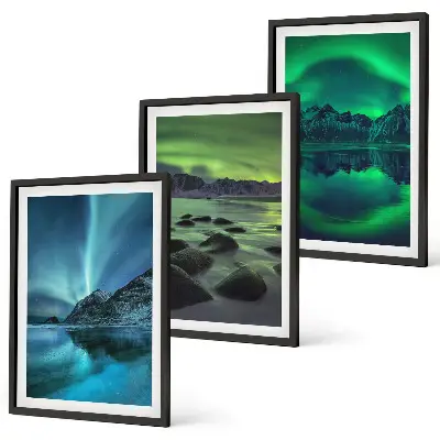 Winter landscape of the aurora borealis wall art set 