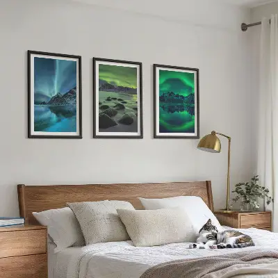 Winter landscape of the aurora borealis wall art set 