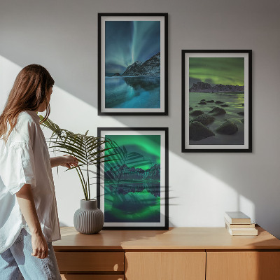 Wall art set Winter landscape of the aurora borealis