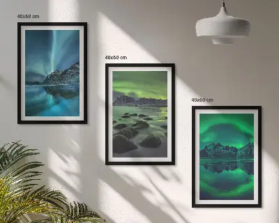 Winter landscape of the aurora borealis wall art set 