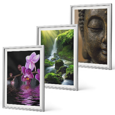 Three-piece wall art piece Flowers waterfall Buddha rock Zen
