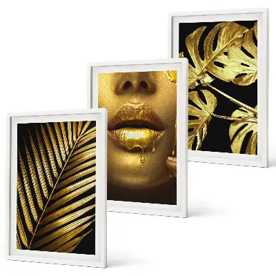 Monstera palm and woman's mouth wall art three-piece set