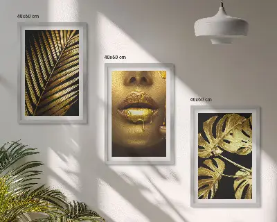 Monstera palm and woman's mouth wall art three-piece set