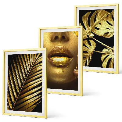 Monstera palm and woman's mouth wall art three-piece set