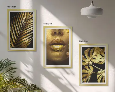 Monstera palm and woman's mouth wall art three-piece set