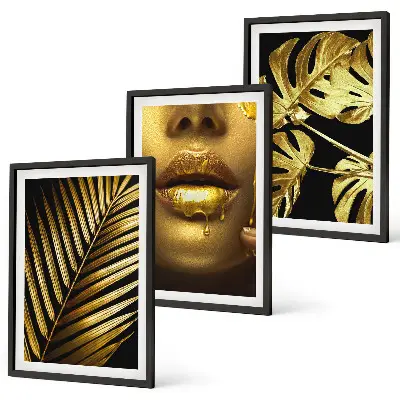 Monstera palm and woman's mouth wall art three-piece set