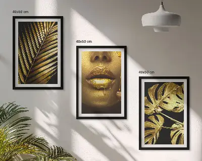 Monstera palm and woman's mouth wall art three-piece set