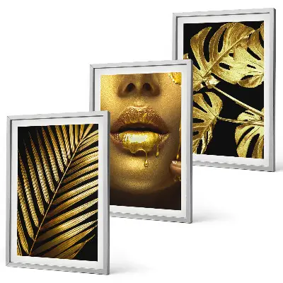 Monstera palm and woman's mouth wall art three-piece set