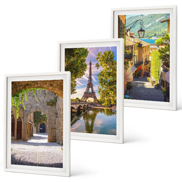 Set of 3 framed wall art pieces Streets of Eiffel architecture
