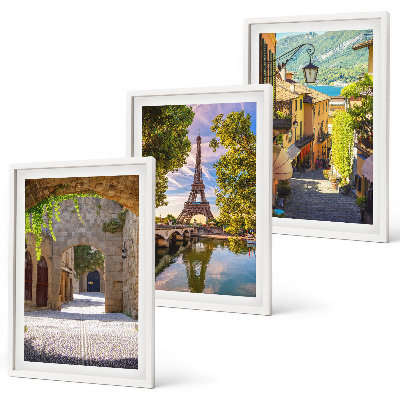 Set of 3 framed wall art pieces Streets of Eiffel architecture