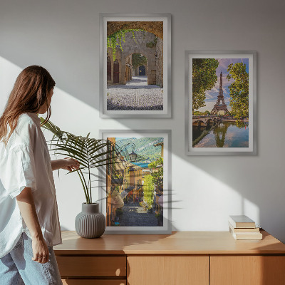 Set of 3 framed wall art pieces Streets of Eiffel architecture