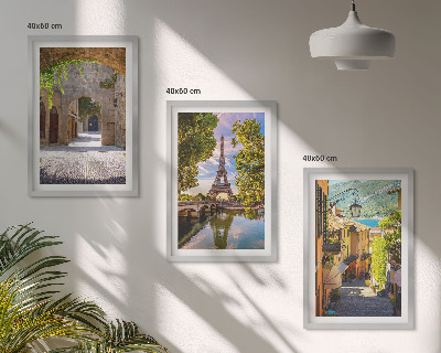 Set of 3 framed wall art pieces Streets of Eiffel architecture