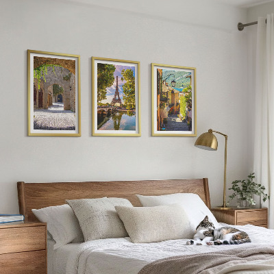 Set of 3 framed wall art pieces Streets of Eiffel architecture