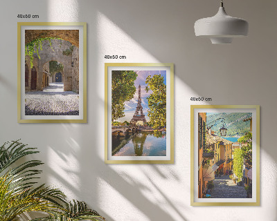 Set of 3 framed wall art pieces Streets of Eiffel architecture