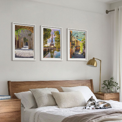 Set of 3 framed wall art pieces Streets of Eiffel architecture