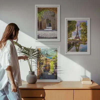 Streets of Eiffel architecture wall art set of 3 framed pieces