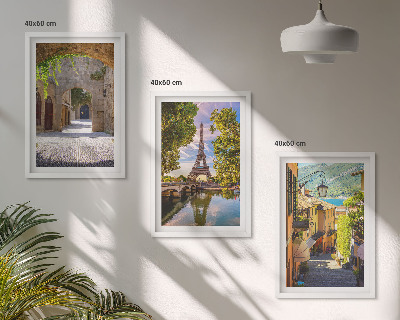 Set of 3 framed wall art pieces Streets of Eiffel architecture