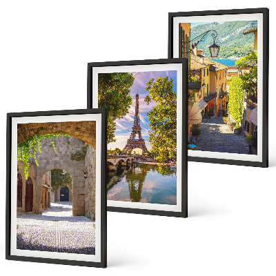 Set of 3 framed wall art pieces Streets of Eiffel architecture