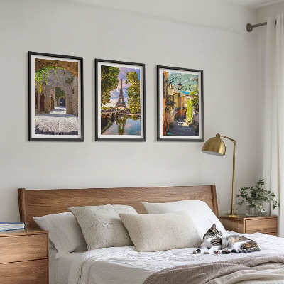 Set of 3 framed wall art pieces Streets of Eiffel architecture