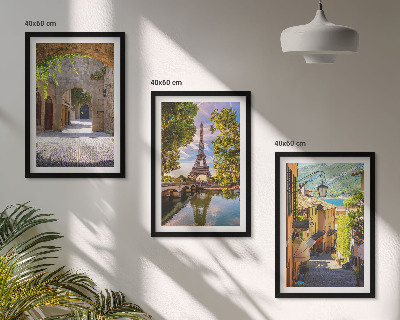 Set of 3 framed wall art pieces Streets of Eiffel architecture