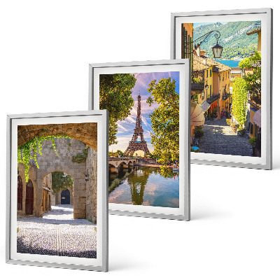Set of 3 framed wall art pieces Streets of Eiffel architecture
