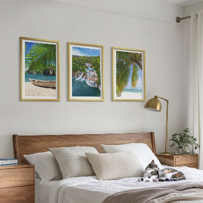 Three-piece wall art piece Beach, boat, waterfalls, palm trees