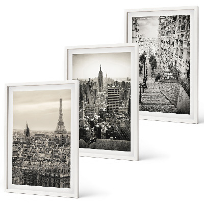 Set of 3 framed wall art pieces Views Paris New York stairs