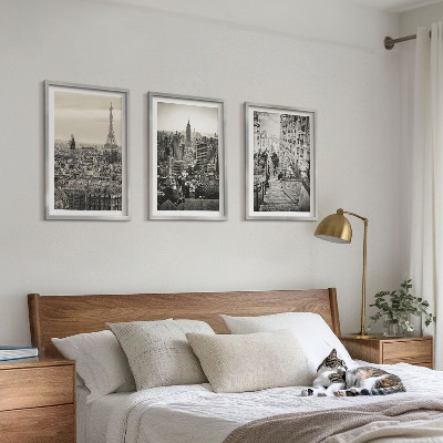 Set of 3 framed wall art pieces Views Paris New York stairs