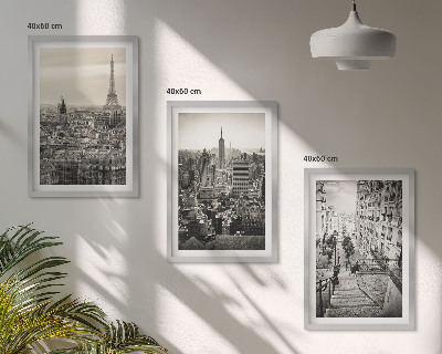 Set of 3 framed wall art pieces Views Paris New York stairs