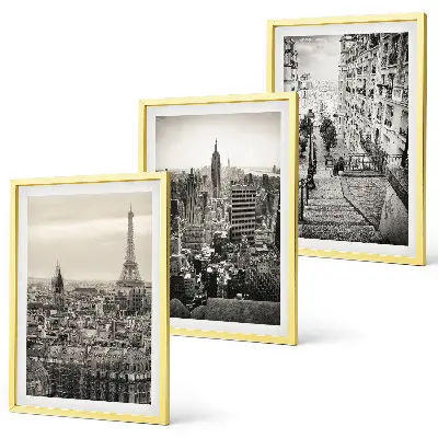 Set of 3 framed wall art pieces featuring views of stairs in Paris and New York