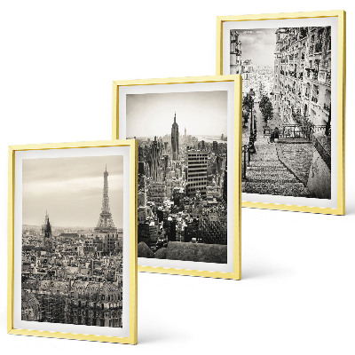 Set of 3 framed wall art pieces Views Paris New York stairs