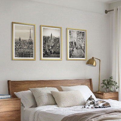 Set of 3 framed wall art pieces Views Paris New York stairs