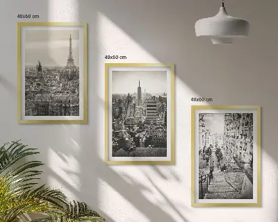 Set of 3 framed wall art pieces featuring views of stairs in Paris and New York