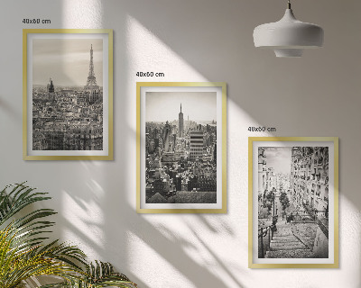 Set of 3 framed wall art pieces Views Paris New York stairs