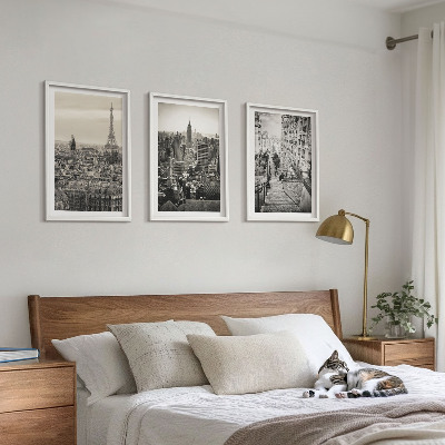 Set of 3 framed wall art pieces Views Paris New York stairs