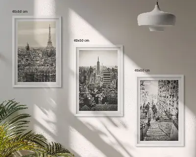 Set of 3 framed wall art pieces featuring views of stairs in Paris and New York