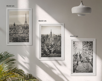 Set of 3 framed wall art pieces Views Paris New York stairs