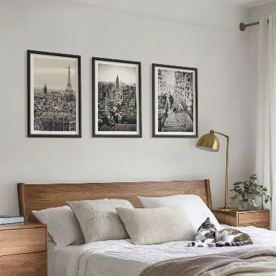 Set of 3 framed wall art pieces featuring views of stairs in Paris and New York