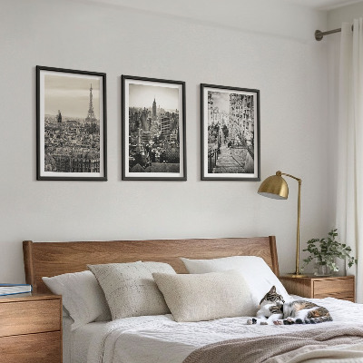 Set of 3 framed wall art pieces Views Paris New York stairs