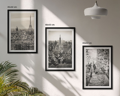 Set of 3 framed wall art pieces Views Paris New York stairs