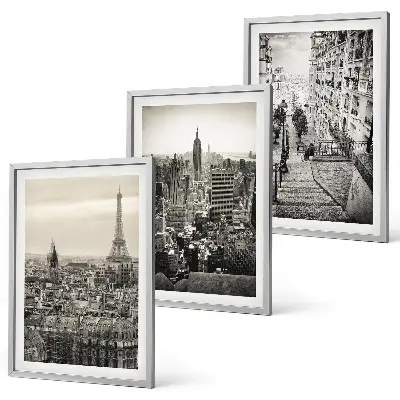 Set of 3 framed wall art pieces featuring views of stairs in Paris and New York