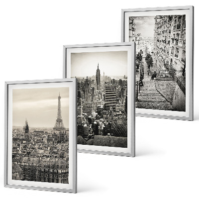 Set of 3 framed wall art pieces Views Paris New York stairs
