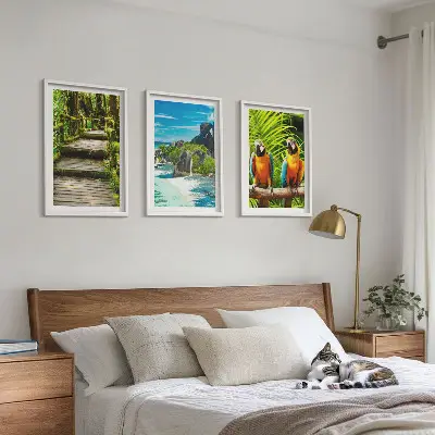 Tropical forest parrot waterfall wall art set 