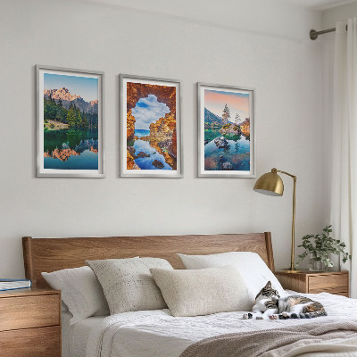 Three-piece wall art piece Mountain lakes rock reflections