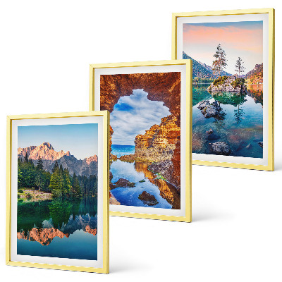 Three-piece wall art piece Mountain lakes rock reflections