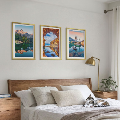 Three-piece wall art piece Mountain lakes rock reflections