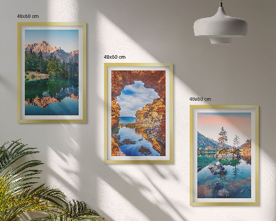 Three-piece wall art piece Mountain lakes rock reflections