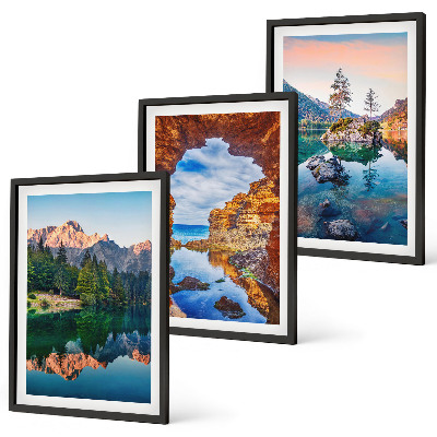 Three-piece wall art piece Mountain lakes rock reflections