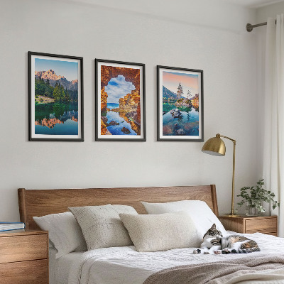 Three-piece wall art piece Mountain lakes rock reflections