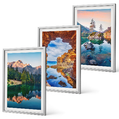 Three-piece wall art piece Mountain lakes rock reflections